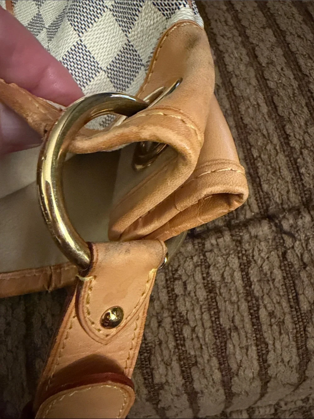 Louis Vuitton Damier Azur Galaria Canvas Shoulder Bag in White and Tan Leather
